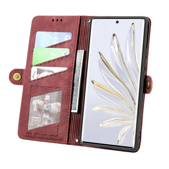 For Honor X8A Geometric Zipper Wallet Side Buckle Leather Phone Case(Red)