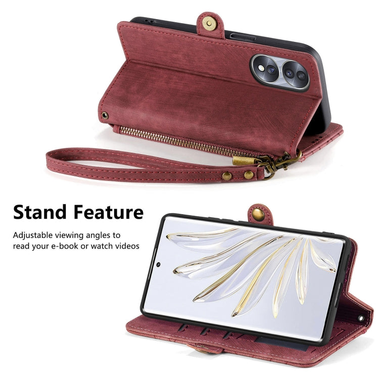 For Honor X8A Geometric Zipper Wallet Side Buckle Leather Phone Case(Red)