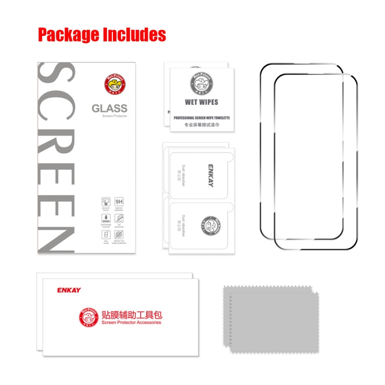 For iPhone 16 2pcs ENKAY Full Glue High Aluminum-silicon Tempered Glass Film