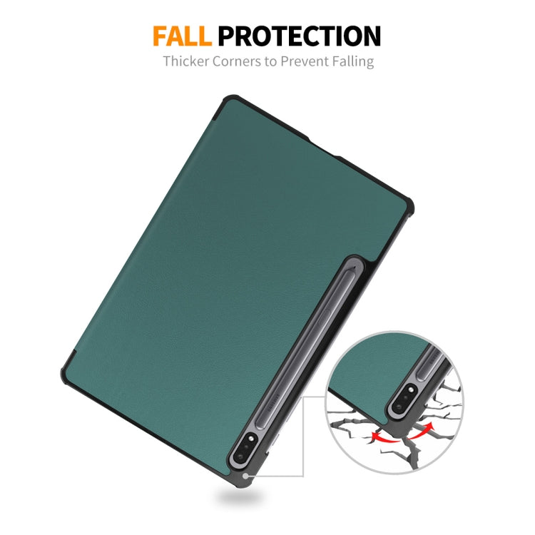 For Samsung Galaxy Tab S9 ENKAY Tri-fold Custer Texture Leather Smart Tablet Case(Dark Blue)
