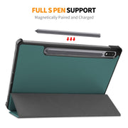 For Samsung Galaxy Tab S9 ENKAY Tri-fold Custer Texture Leather Smart Tablet Case(Dark Blue)