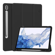 For Samsung Galaxy Tab S9 ENKAY Tri-fold Custer Leather TPU Bottom Smart Case with Pen Slot(Black)