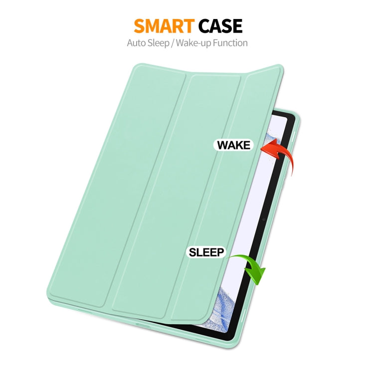For Samsung Galaxy Tab S9 ENKAY Tri-fold Custer Leather TPU Bottom Smart Case with Pen Slot(Light Blue)