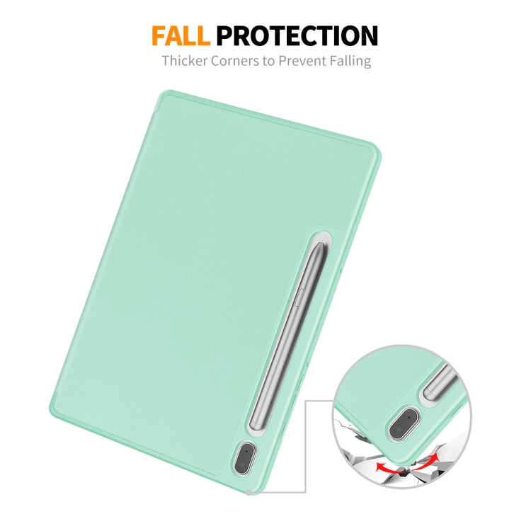 For Samsung Galaxy Tab S9 ENKAY Tri-fold Custer Leather TPU Bottom Smart Case with Pen Slot(Light Blue)
