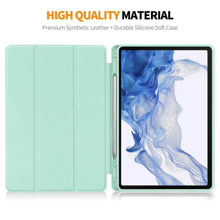 For Samsung Galaxy Tab S9 ENKAY Tri-fold Custer Leather TPU Bottom Smart Case with Pen Slot(Light Blue)