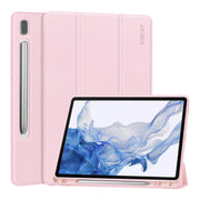 For Samsung Galaxy Tab S9 ENKAY Tri-fold Custer Leather TPU Bottom Smart Case with Pen Slot(Pink)