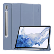 For Samsung Galaxy Tab S9 ENKAY Tri-fold Custer Leather TPU Bottom Smart Case with Pen Slot(Purple)