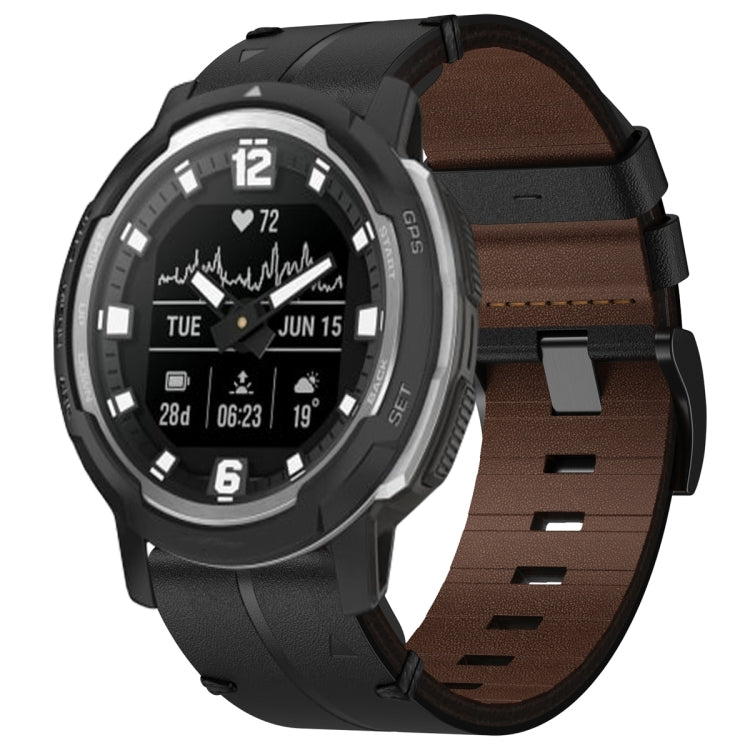 For Garmin Instinct Crossover Leather Textured 22mm Watch Band(Black)