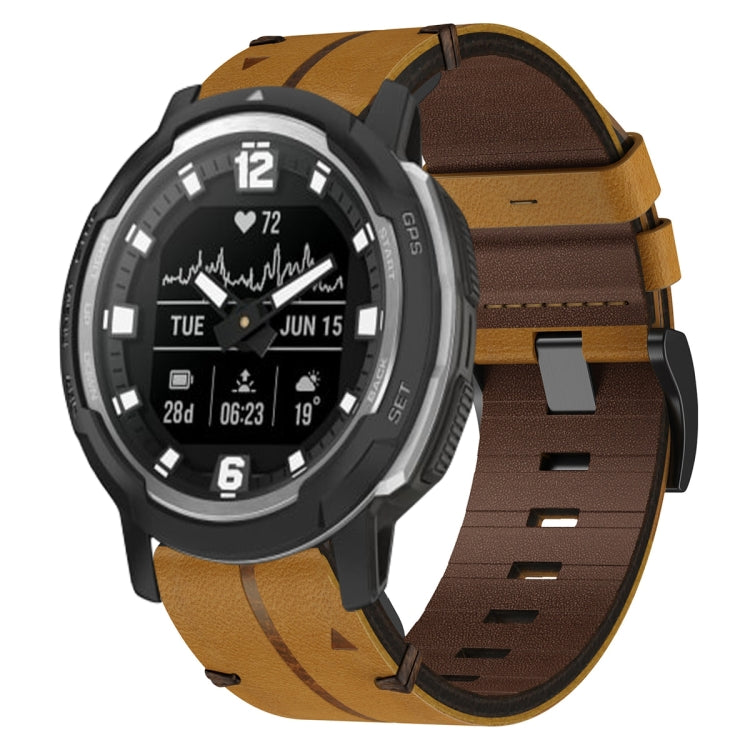 Compatible with Garmin Instinct Crossover 22mm Leather Textured Watch Band(Brown)