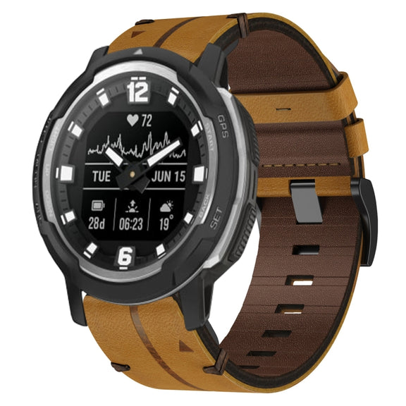 Compatible with Garmin Instinct Crossover 22mm Leather Textured Watch Band(Brown)
