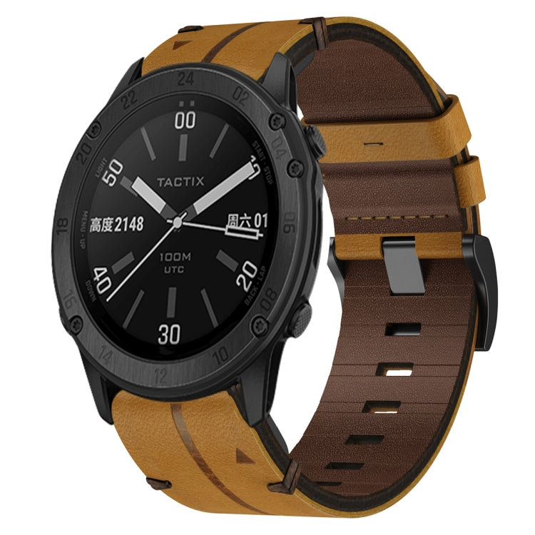 For Garmin Fenix 7 Pro 47mm Leather Textured 22mm Watch Band(Brown)