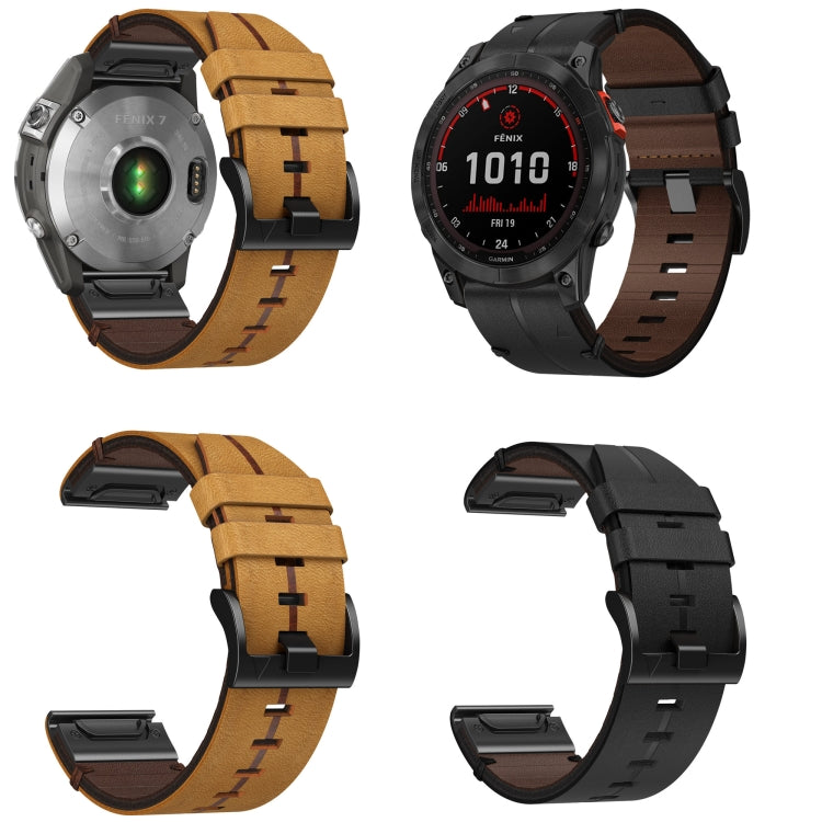 For Garmin Quatix 5 Leather Textured 22mm Watch Band(Black)