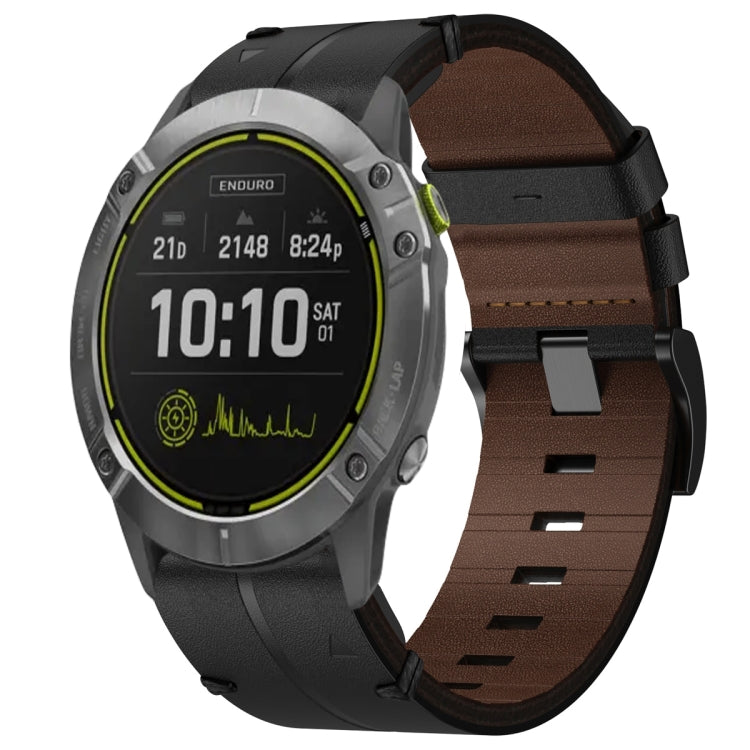 For Garmin Enduro Leather Textured 26mm Watch Band(Black)
