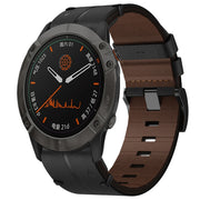 For Garmin Fenix 6X Sapphire Leather Textured 26mm Watch Band(Black)
