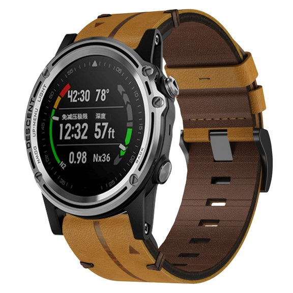 Compatible with Garmin Descent MK 1 26mm Leather Textured Watch Band(Brown)