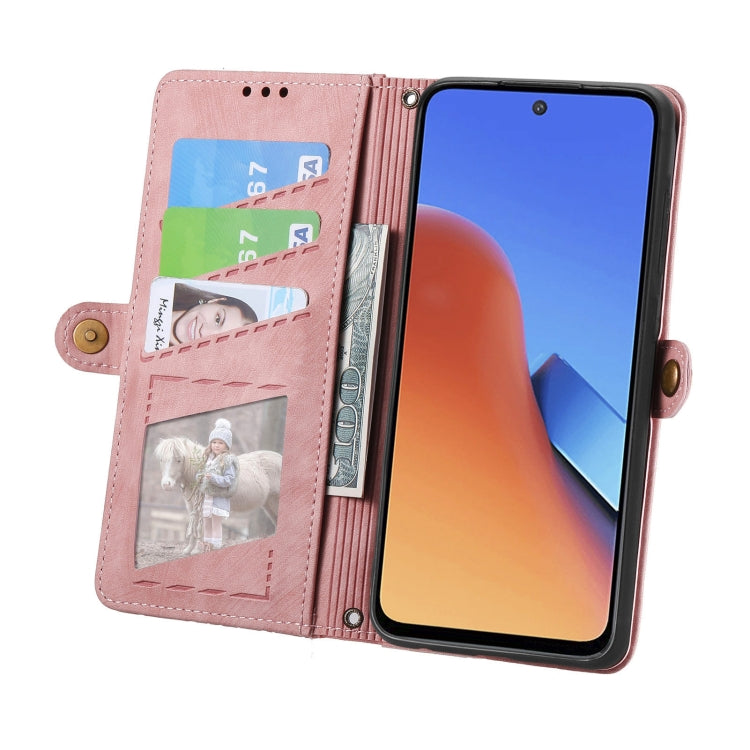 For Xiaomi Redmi 12 Geometric Zipper Wallet Side Buckle Leather Phone Case(Pink)