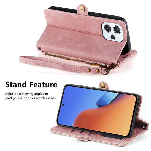 For Xiaomi Redmi 12 Geometric Zipper Wallet Side Buckle Leather Phone Case(Pink)