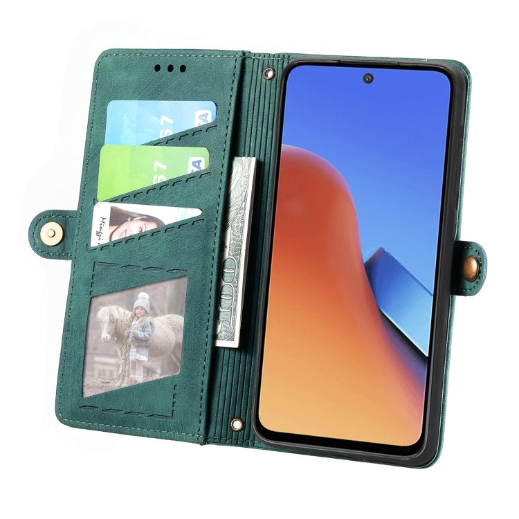 For Xiaomi Redmi Note 12 4G Geometric Zipper Wallet Side Buckle Leather Phone Case(Green)