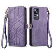 For Xiaomi 13 Geometric Zipper Wallet Side Buckle Leather Phone Case(Purple)