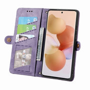 For Xiaomi 13 Geometric Zipper Wallet Side Buckle Leather Phone Case(Purple)