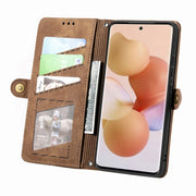 For Xiaomi 13 Pro Geometric Zipper Wallet Side Buckle Leather Phone Case(Brown)