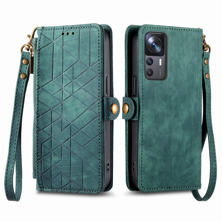 For Xiaomi 13 Lite Geometric Zipper Wallet Side Buckle Leather Phone Case(Green)