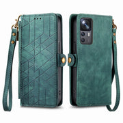 For Xiaomi 13 Lite Geometric Zipper Wallet Side Buckle Leather Phone Case(Green)
