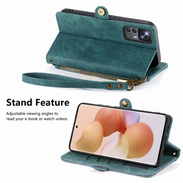 For Xiaomi 13 Lite Geometric Zipper Wallet Side Buckle Leather Phone Case(Green)