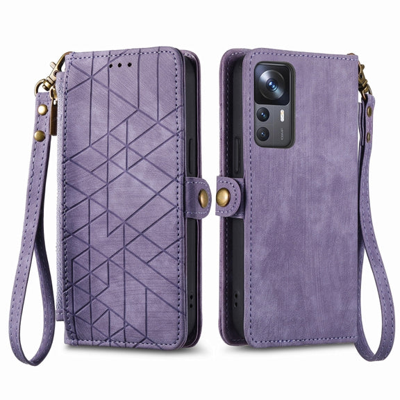 For Xiaomi Poco X3 GT Geometric Zipper Wallet Side Buckle Leather Phone Case(Purple)