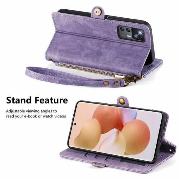 For Xiaomi Poco X3 GT Geometric Zipper Wallet Side Buckle Leather Phone Case(Purple)