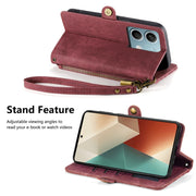 For Redmi Note 13 4G Geometric Zipper Wallet Side Buckle Leather Phone Case(Red)