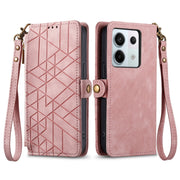 For Redmi Note 13 Pro 4G Geometric Zipper Wallet Side Buckle Leather Phone Case(Pink)