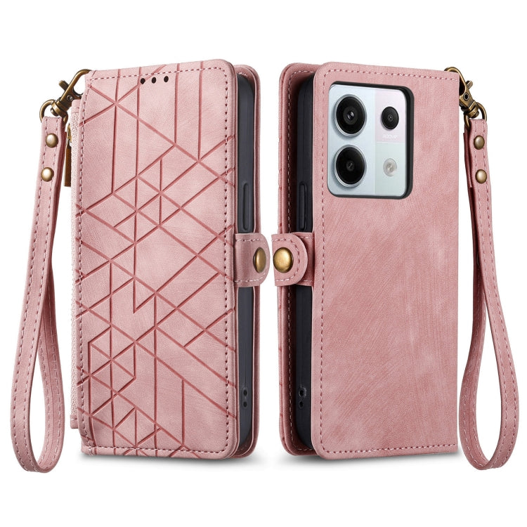 For Redmi Note 13 Pro 4G Geometric Zipper Wallet Side Buckle Leather Phone Case(Pink)