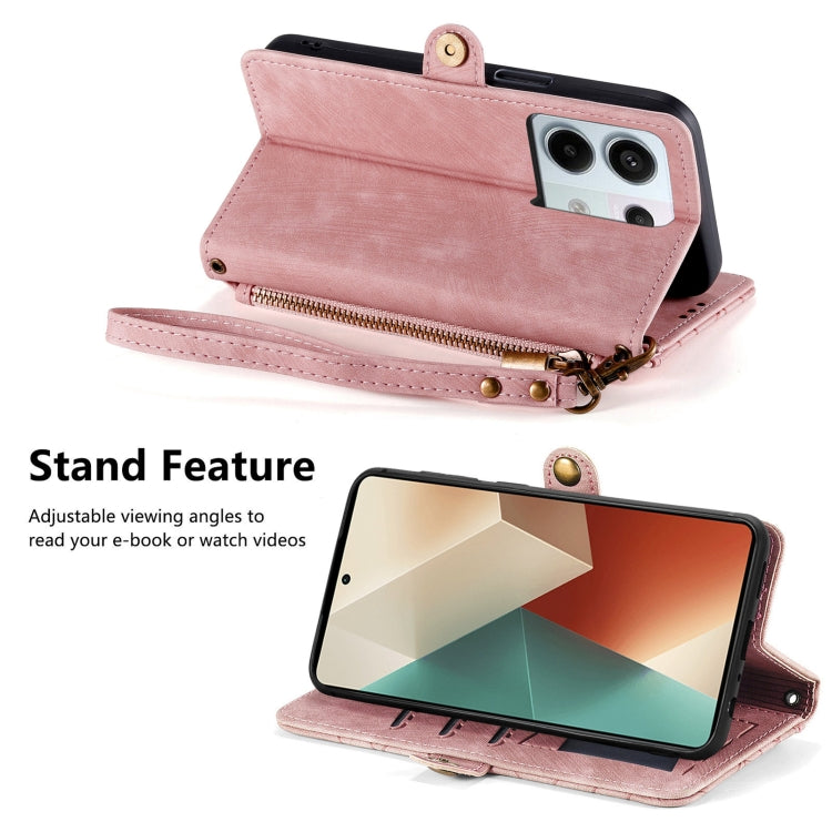 For Redmi Note 13 Pro 4G Geometric Zipper Wallet Side Buckle Leather Phone Case(Pink)
