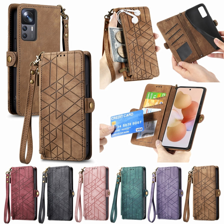 For Xiaomi 13 Lite Geometric Zipper Wallet Side Buckle Leather Phone Case(Green)