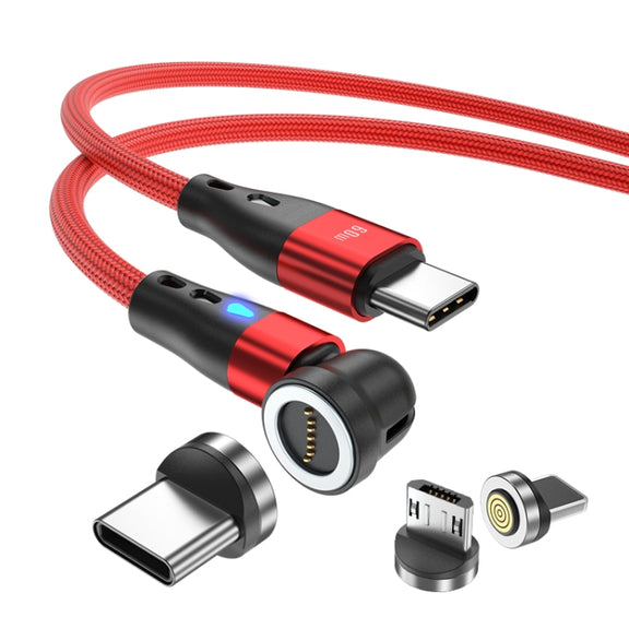 ENKAY PD60W Type-C to Type-C / 8 Pin / Micro USB Magnetic 540 Degrees Rotating Fast Charging Cable, Length:1m(Red)
