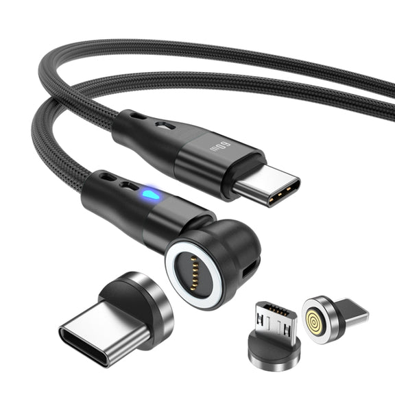 ENKAY PD60W Type-C to Type-C / 8 Pin / Micro USB Magnetic 540 Degrees Rotating Fast Charging Cable, Length:2m(Black)