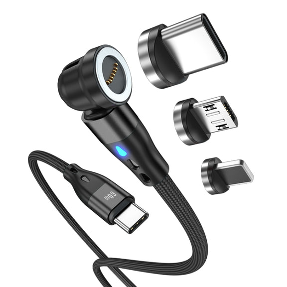ENKAY PD60W Type-C to Type-C / 8 Pin / Micro USB Magnetic 540 Degrees Rotating Fast Charging Cable, Length:2m(Black)