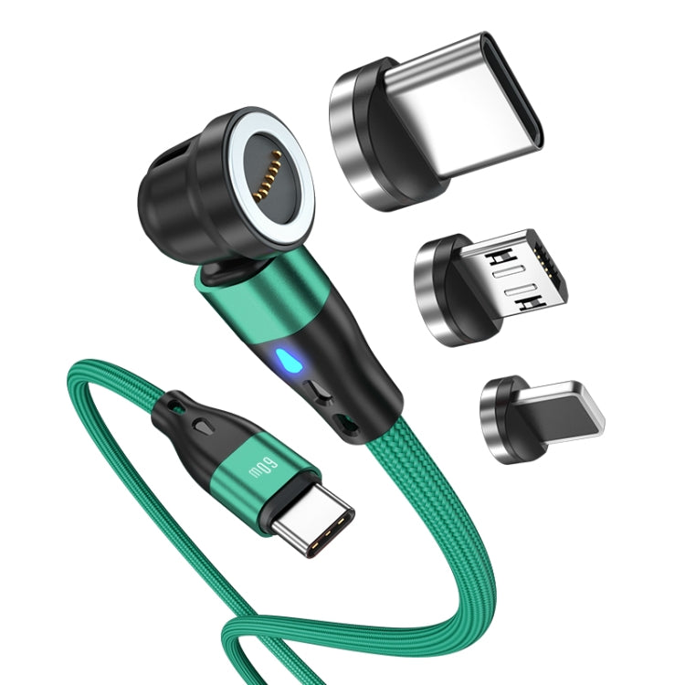 ENKAY PD60W Type-C to Type-C / 8 Pin / Micro USB Magnetic 540 Degrees Rotating Fast Charging Cable, Length:2m(Green)
