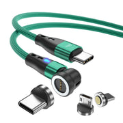 ENKAY PD60W Type-C to Type-C / 8 Pin / Micro USB Magnetic 540 Degrees Rotating Fast Charging Cable, Length:2m(Green)