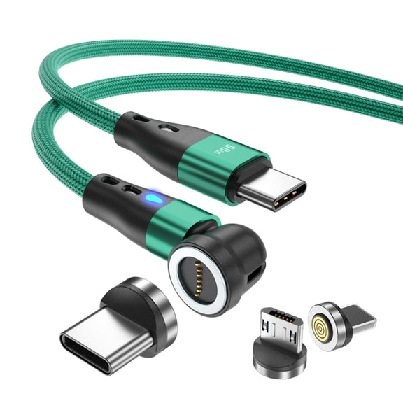 ENKAY PD60W Type-C to Type-C / 8 Pin / Micro USB Magnetic 540 Degrees Rotating Fast Charging Cable, Length:2m(Green)