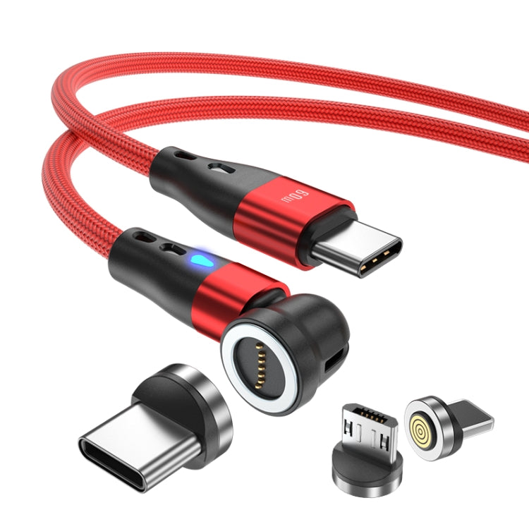 ENKAY PD60W Type-C to Type-C / 8 Pin / Micro USB Magnetic 540 Degrees Rotating Fast Charging Cable, Length:2m(Red)
