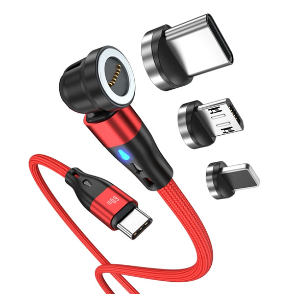ENKAY PD60W Type-C to Type-C / 8 Pin / Micro USB Magnetic 540 Degrees Rotating Fast Charging Cable, Length:2m(Red)