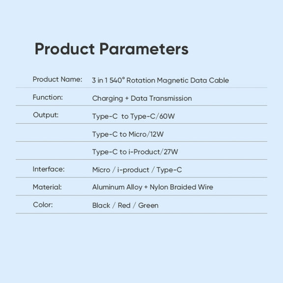 ENKAY PD60W Type-C to Type-C / 8 Pin / Micro USB Magnetic 540 Degrees Rotating Fast Charging Cable, Length:2m(Red)