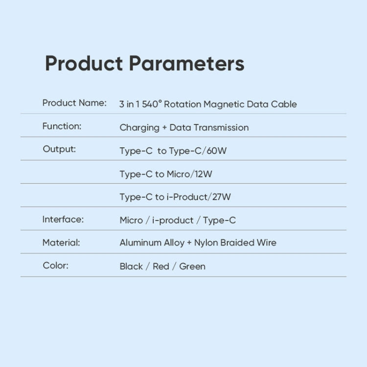 ENKAY PD60W Type-C to Type-C / 8 Pin / Micro USB Magnetic 540 Degrees Rotating Fast Charging Cable, Length:2m(Red)
