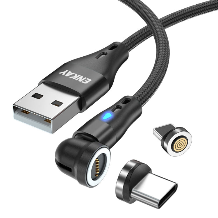 ENKAY 3A USB to Type-C / 8 Pin Magnetic 540 Degrees Rotating Fast Charging Cable, Length:1m(Black)