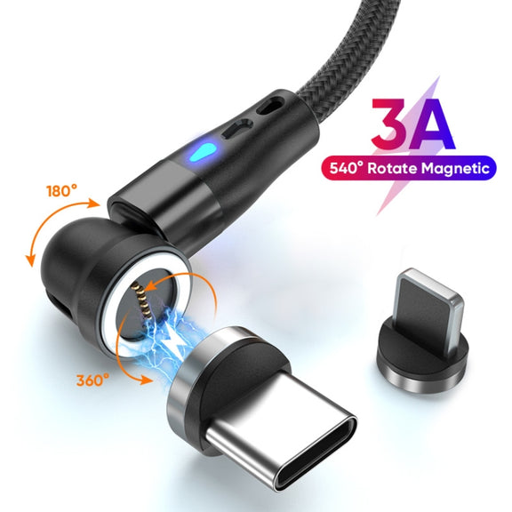 ENKAY 3A USB to Type-C / 8 Pin Magnetic 540 Degrees Rotating Fast Charging Cable, Length:2m(Black)