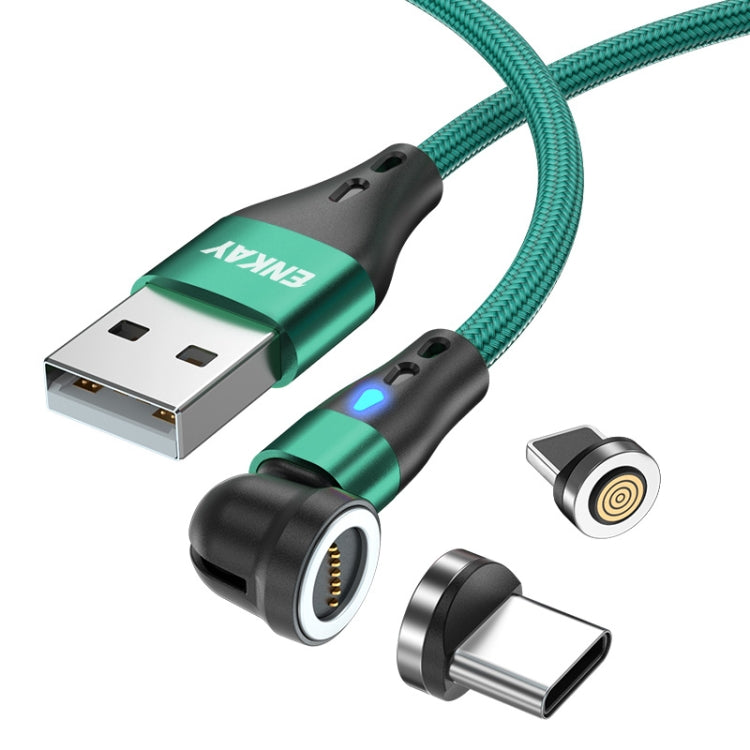 ENKAY 3A USB to Type-C / 8 Pin Magnetic 540 Degrees Rotating Fast Charging Cable, Length:2m(Green)