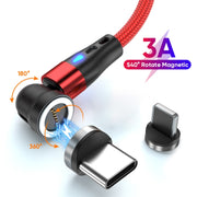 ENKAY 3A USB to Type-C / 8 Pin Magnetic 540 Degrees Rotating Fast Charging Cable, Length:2m(Red)