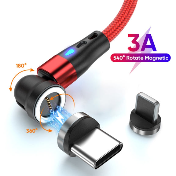 ENKAY 3A USB to Type-C / 8 Pin Magnetic 540 Degrees Rotating Fast Charging Cable, Length:2m(Red)